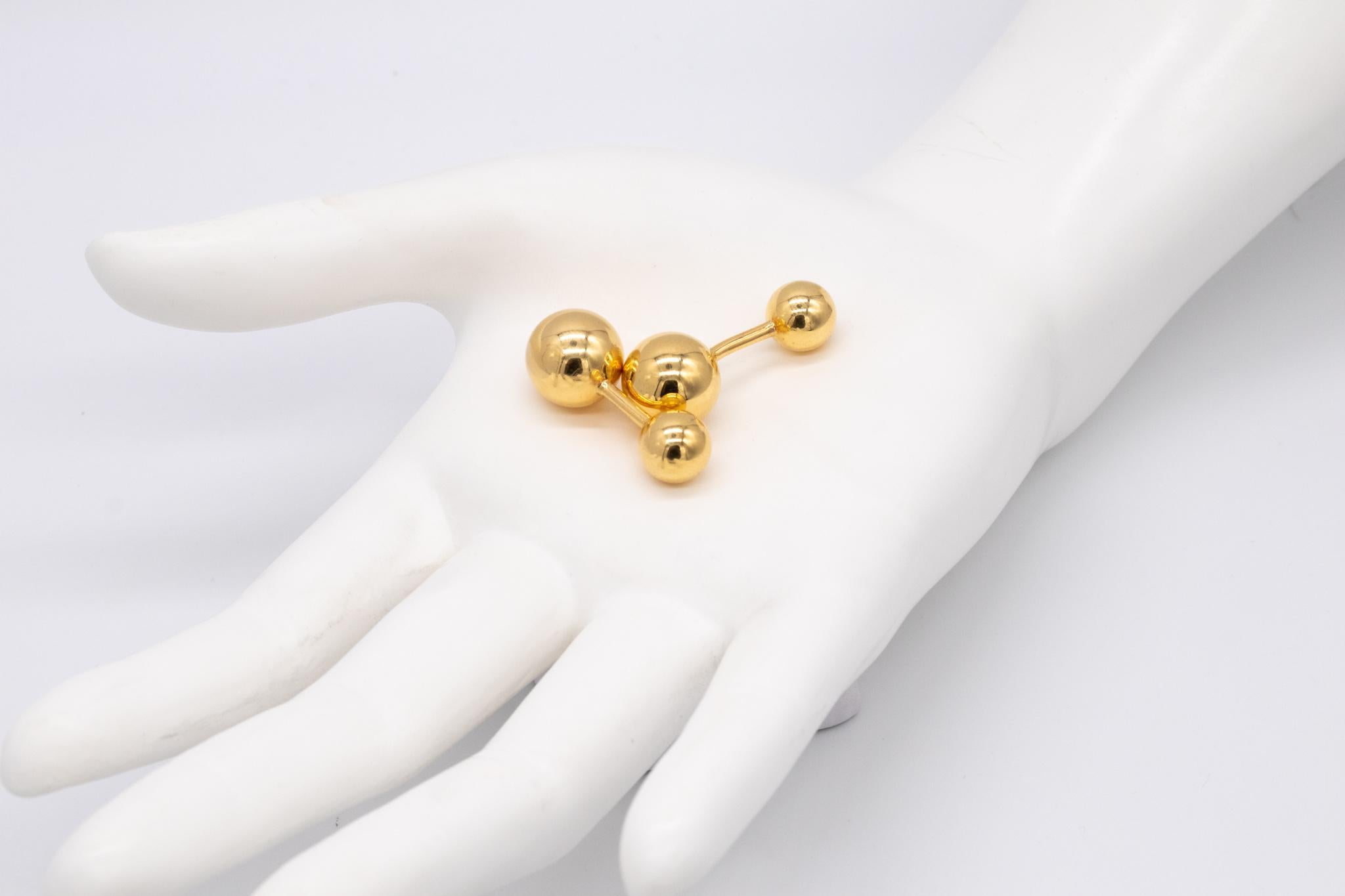 Men's Modernist Pair of Ball Cufflinks in High Polished 14kt Yellow Gold