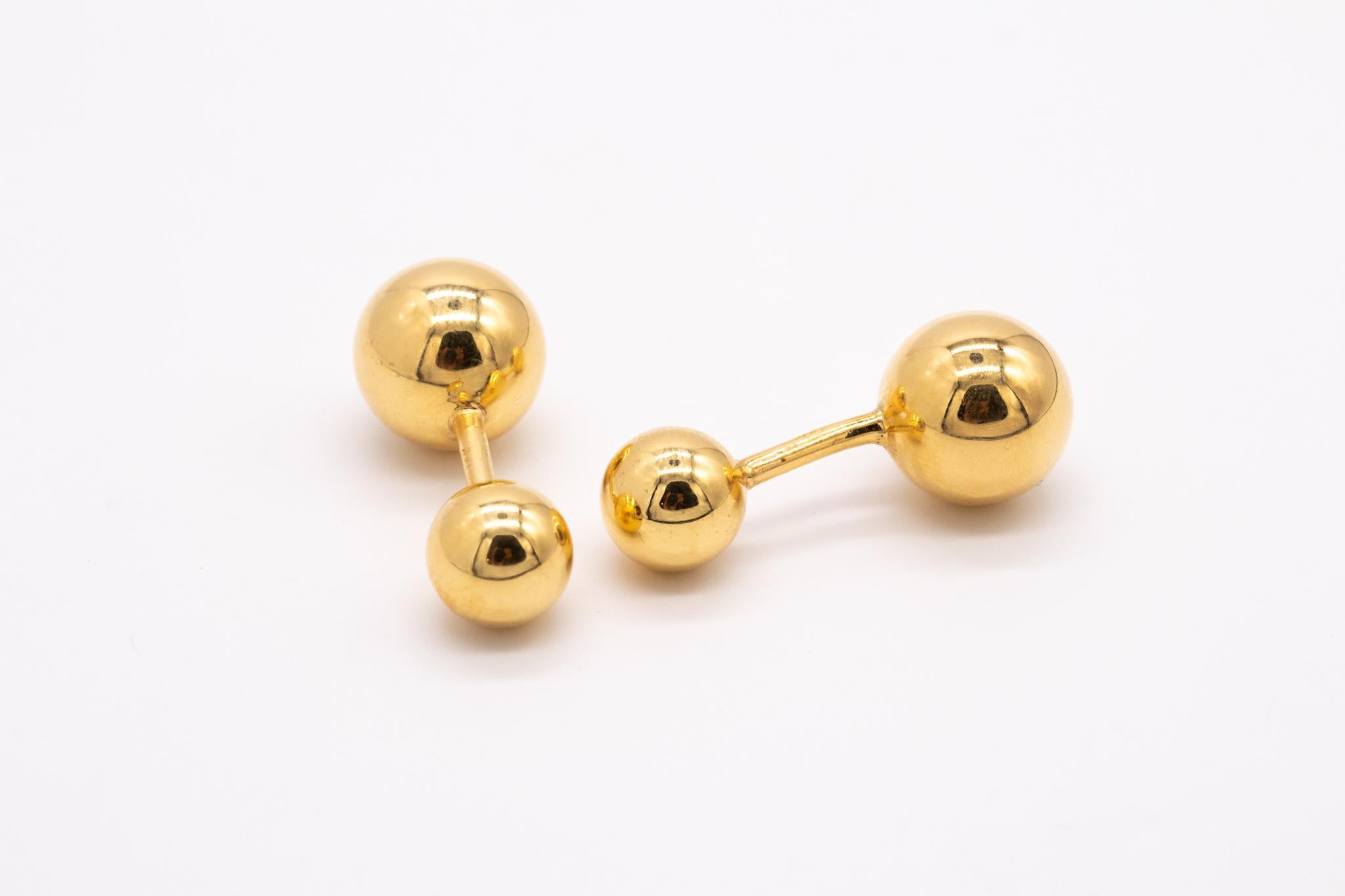 Modernist Pair of Ball Cufflinks in High Polished 14kt Yellow Gold 1