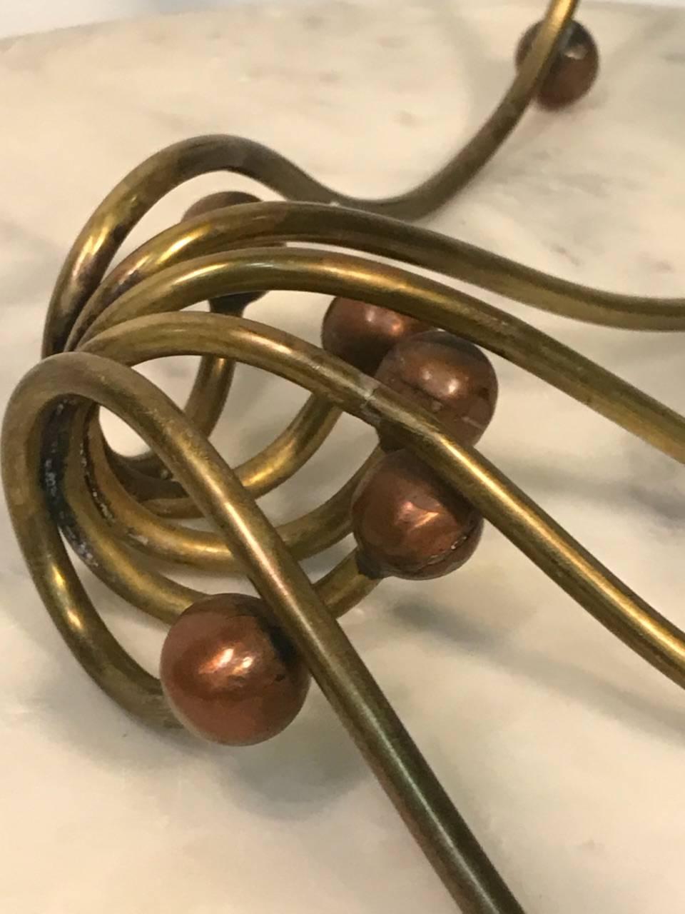 Mexican Modernist Pair of Brass and Copper Ball Candelabra For Sale