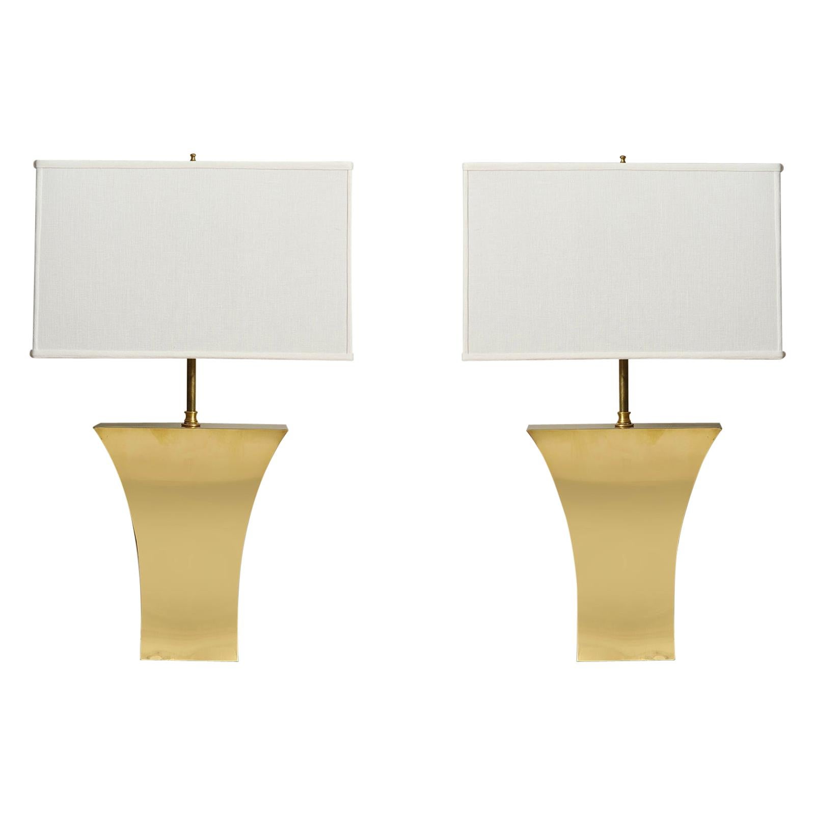 Modernist Pair of Brass Table Lamps