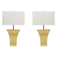Modernist Pair of Brass Table Lamps