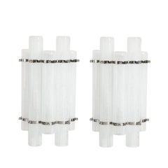 Modernist Pair of Chrome 
Handblown Murano Staggered "Pulegoso" Sconces