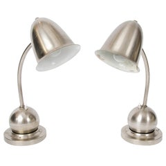 Modernist Pair of Table Lamps Nickel by Daalderop 
