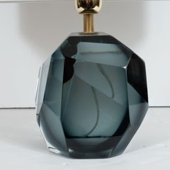 Pair of New Modernist Faceted Table Lamps in Hand Blown Murano Graphite Glass