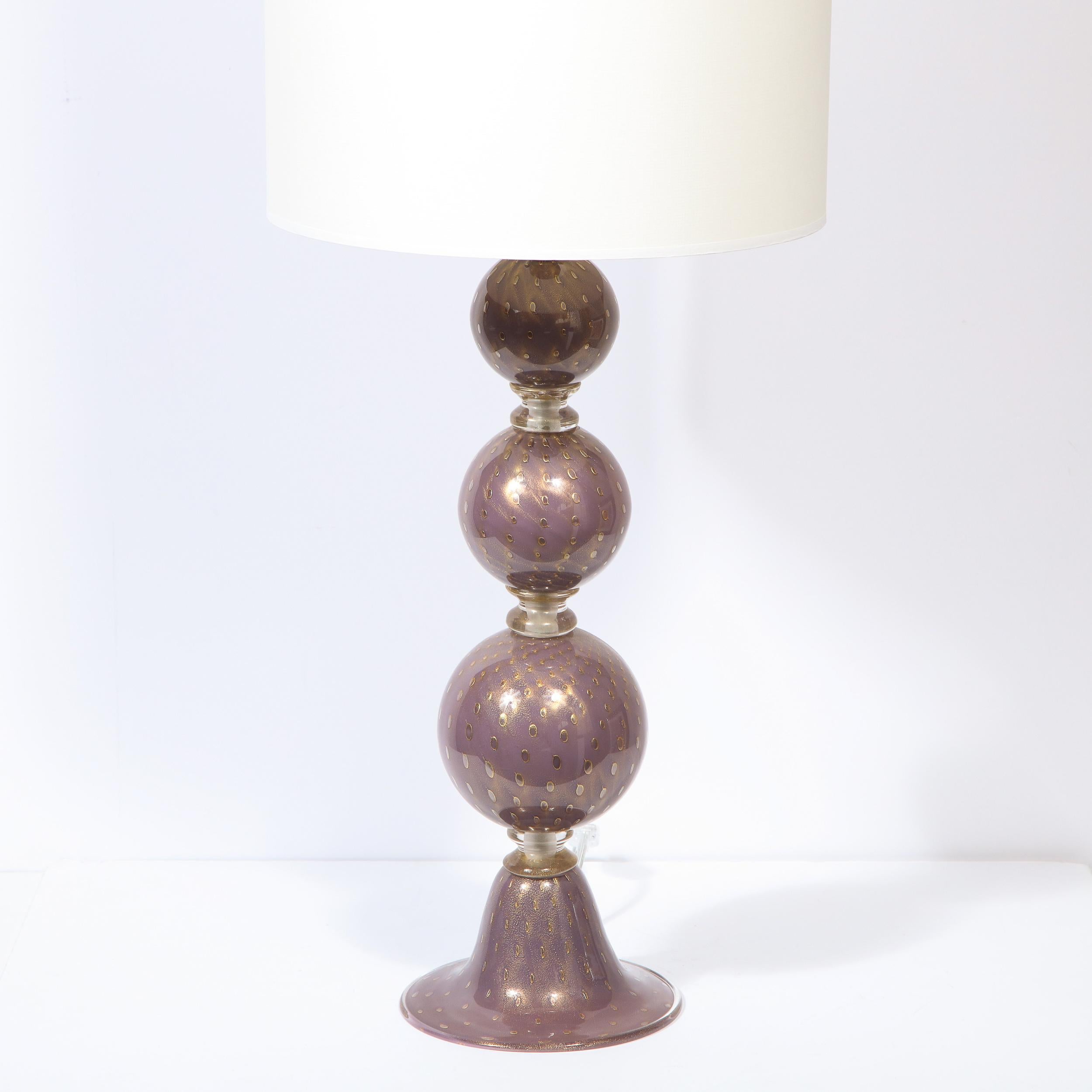 Italian Modernist Pair of Hand Blown Murano Lavender Glass Table Lamps For Sale