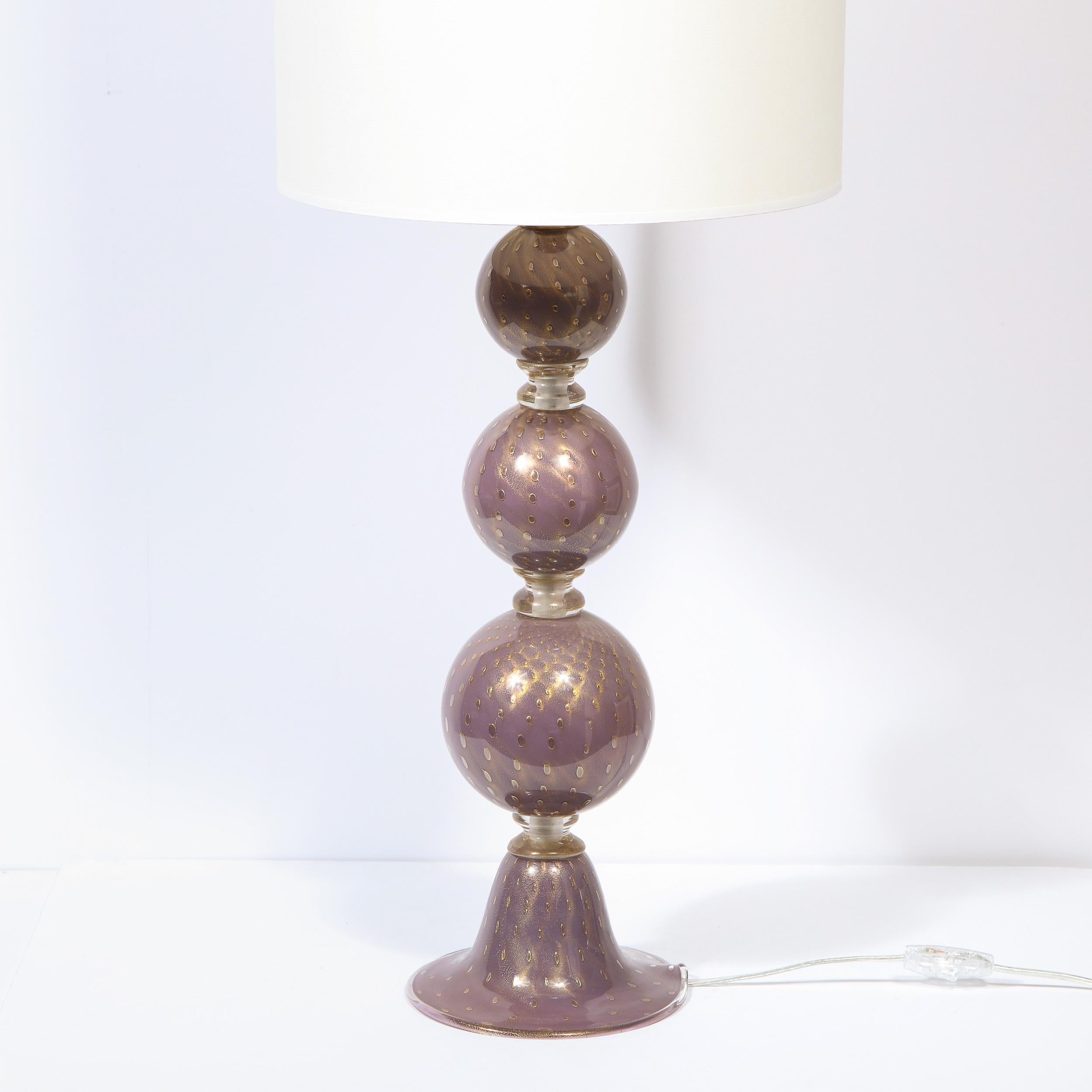 Murano Glass Modernist Pair of Hand Blown Murano Lavender Glass Table Lamps For Sale