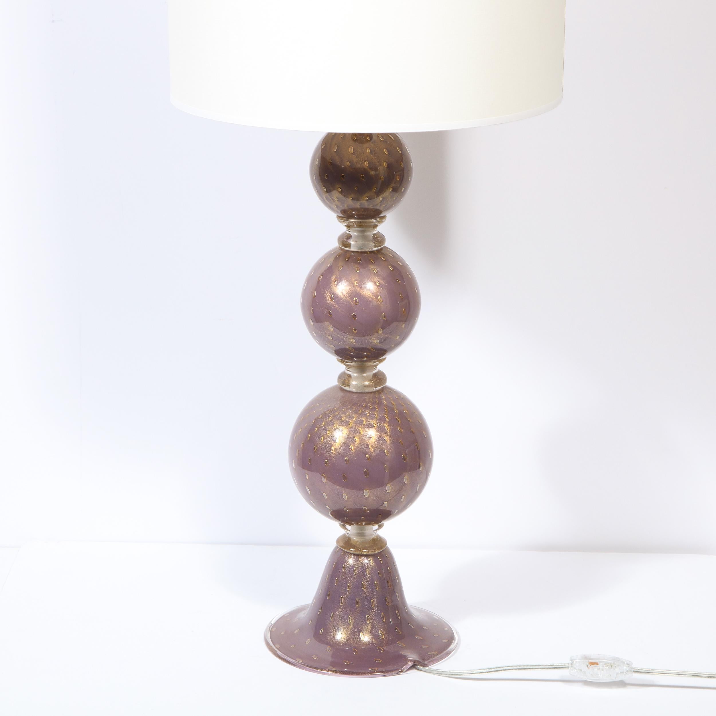 Modernist Pair of Hand Blown Murano Lavender Glass Table Lamps For Sale 1