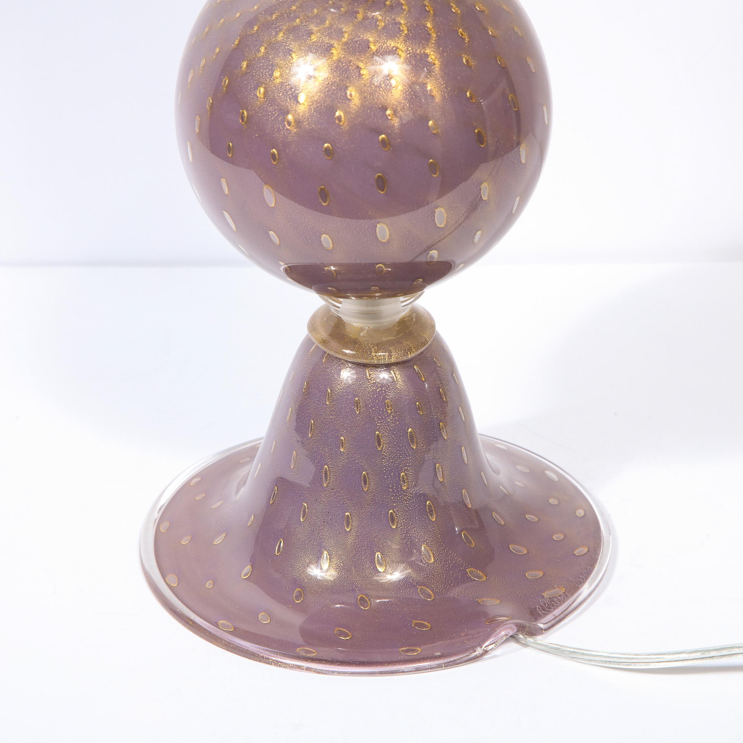 Paar modernistische mundgeblasene lavendelfarbene Muranoglas-Tischlampen, Moderne im Angebot 3