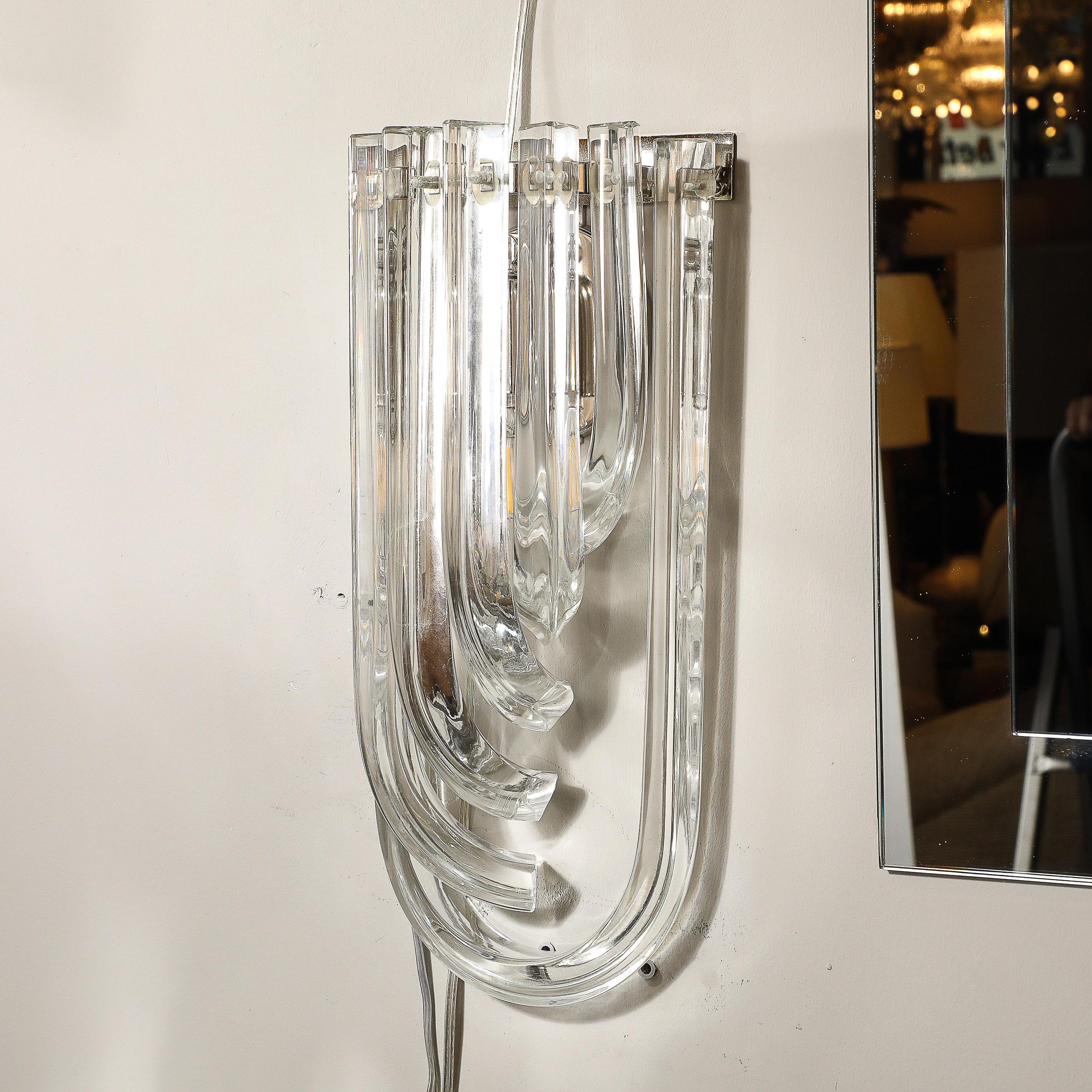 Coppia modernista di lampade a nastro in vetro traslucido di Murano soffiato a mano in vendita 5