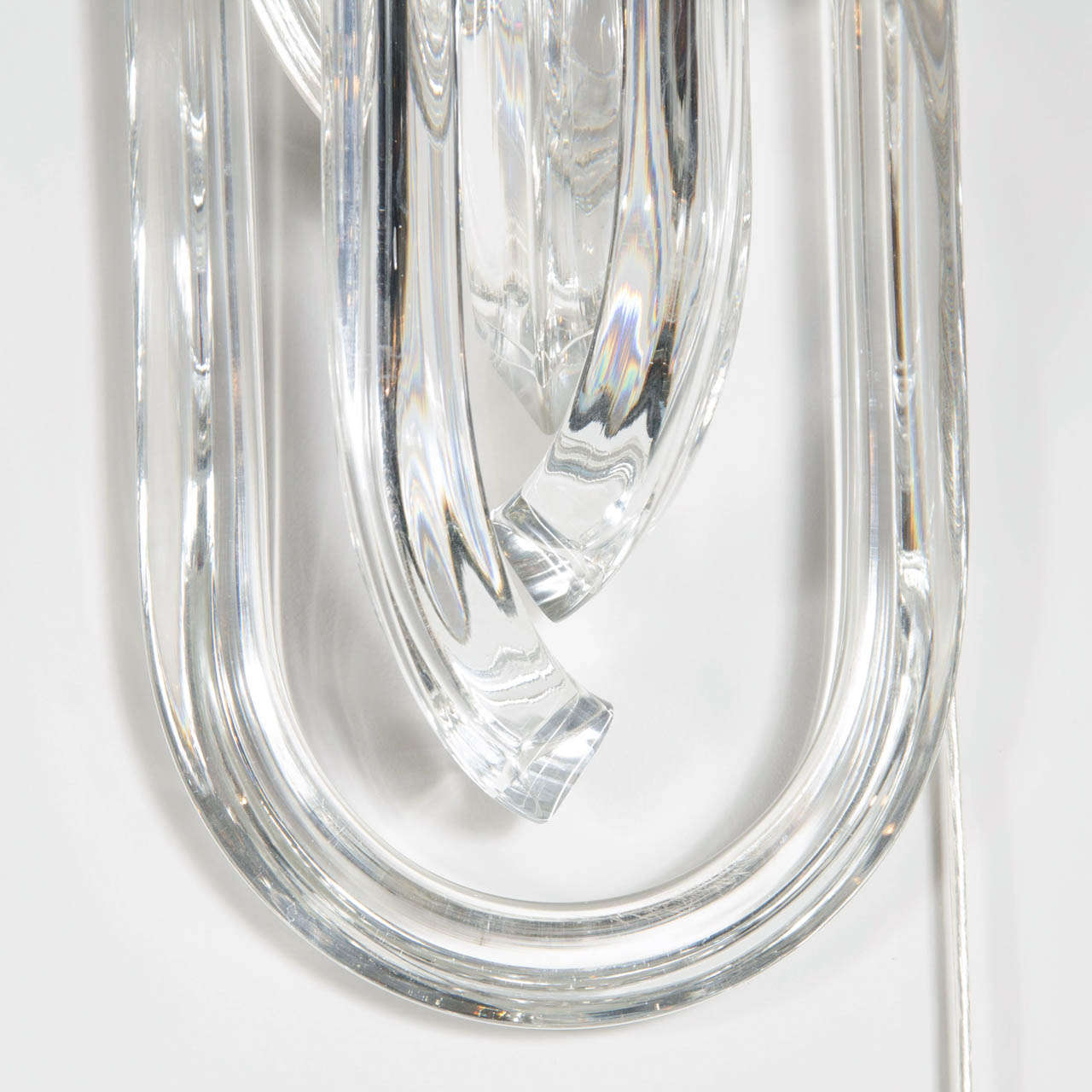 Contemporary Modernist Pair of Hand Blown Translucent Murano Glass Ribbon Sconces For Sale