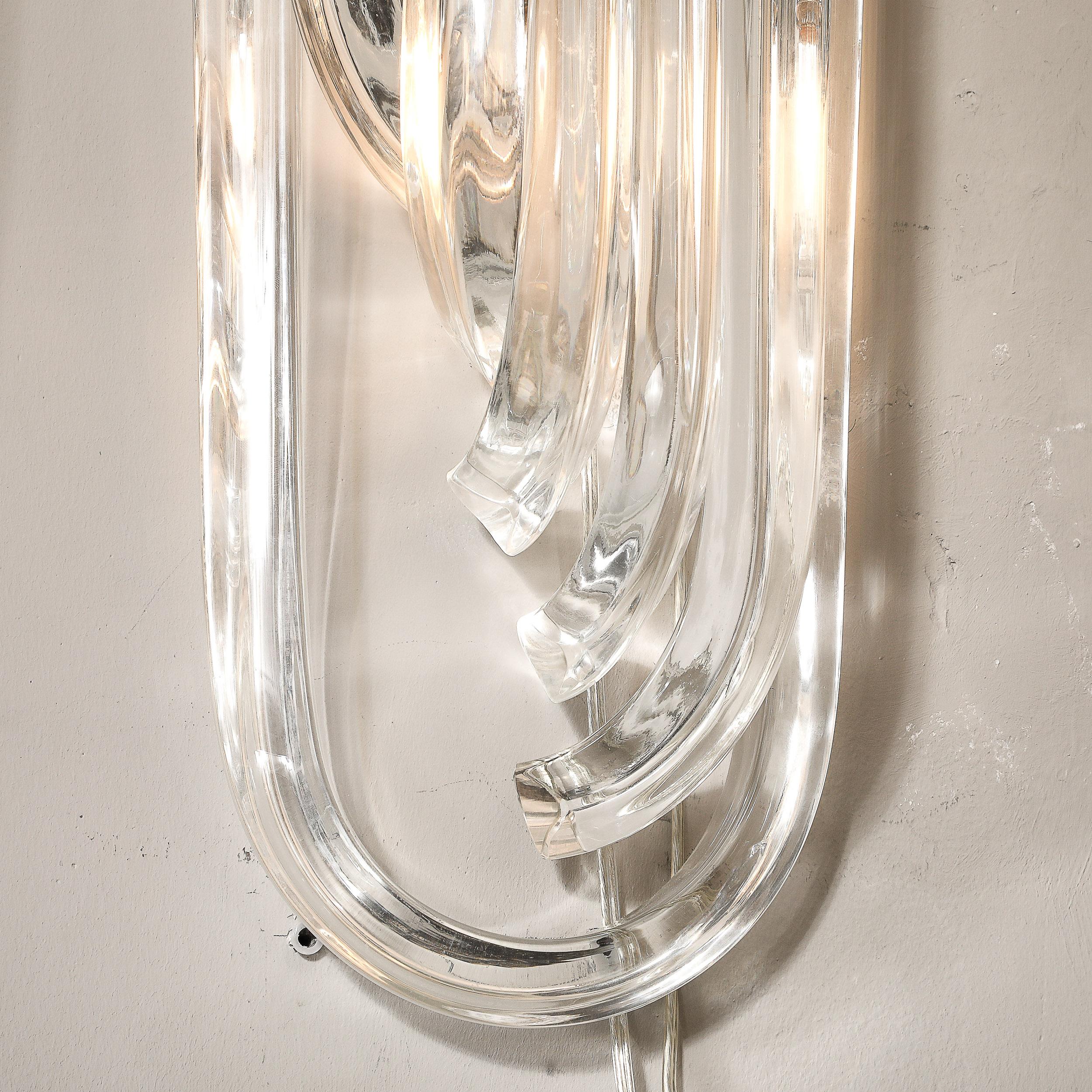 Paire d'appliques à ruban en verre de Murano translucide soufflé à la bouche, de style moderne en vente 1