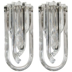 Modernist Pair of Hand Blown Translucent Murano Glass Ribbon Sconces