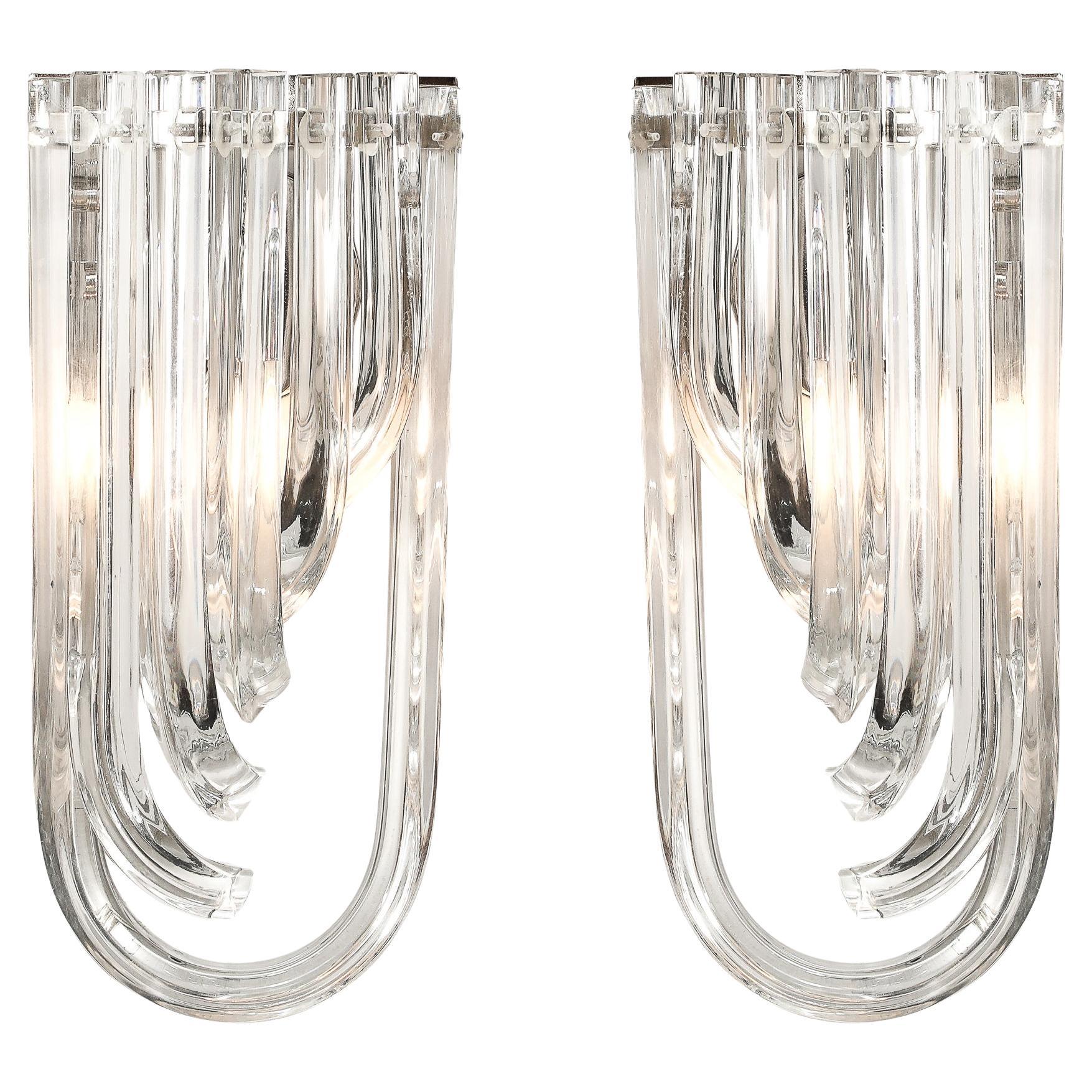 Modernist Pair of Hand Blown Translucent Murano Glass Ribbon Sconces