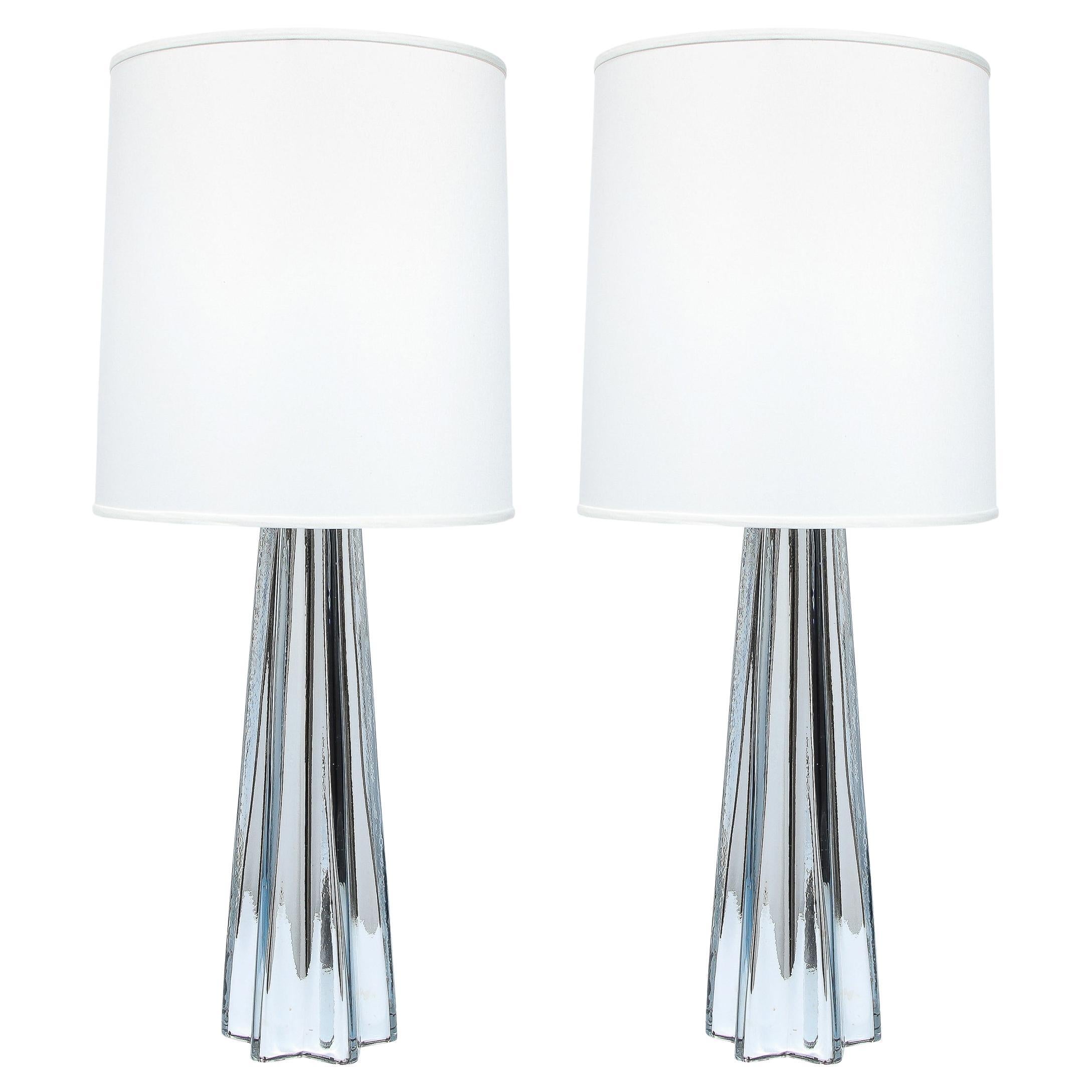 Modernist Pair of Handblown X-Form Lamps in Handblown Murano Mercury Glass For Sale