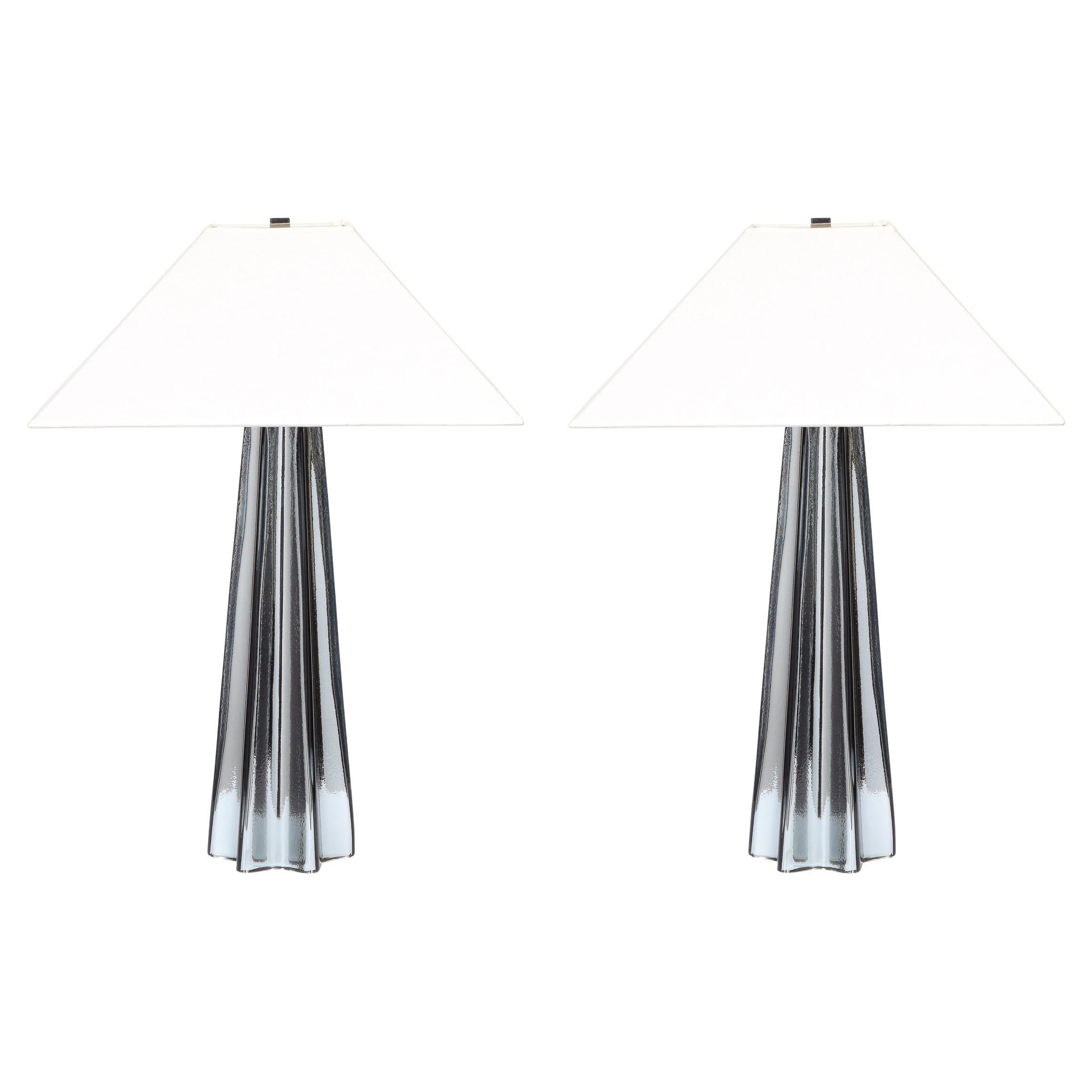 Modernist Pair of Handblown X-Form Lamps in Handblown Murano Mercury Glass