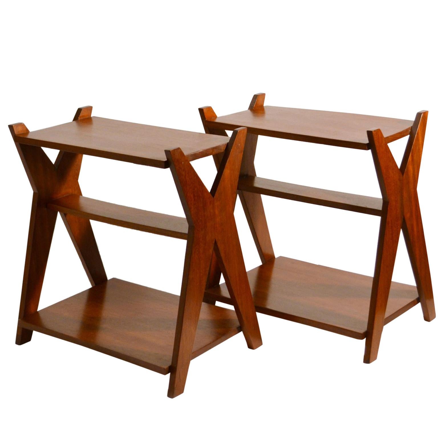Modernist Pair of Mahogany French Side Tables