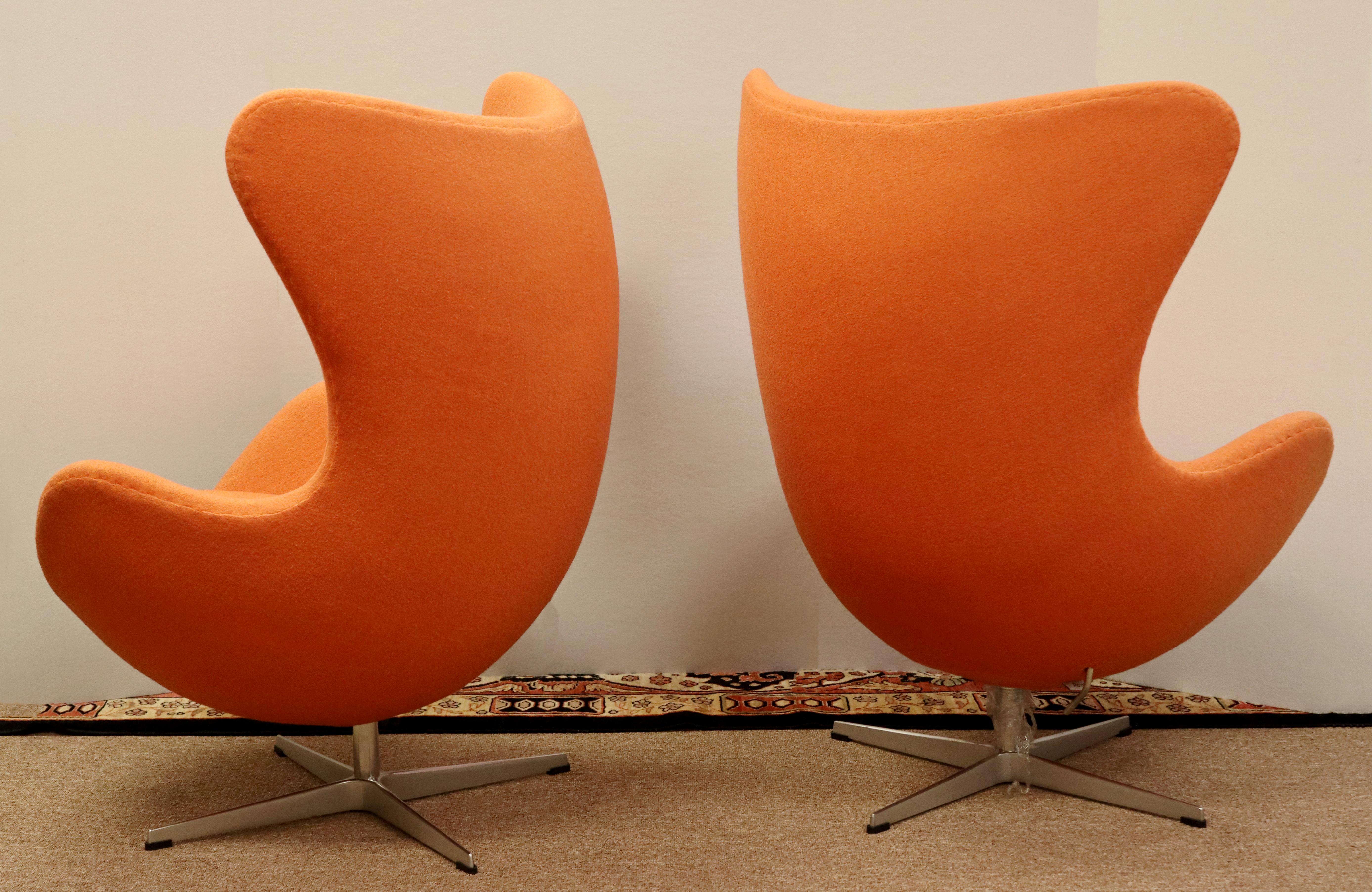 20th Century Modernist Pair of Orange Hansen Style High Back Egg Lounge Accent Chairs by Rove