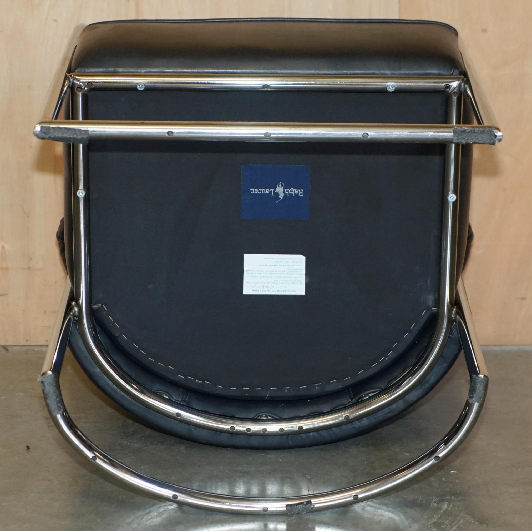 COPPIA MODERNISTA DI POLTRONE TUBOLARI CROMATE IN PELLE NERA DI Ralph Lauren in vendita 6
