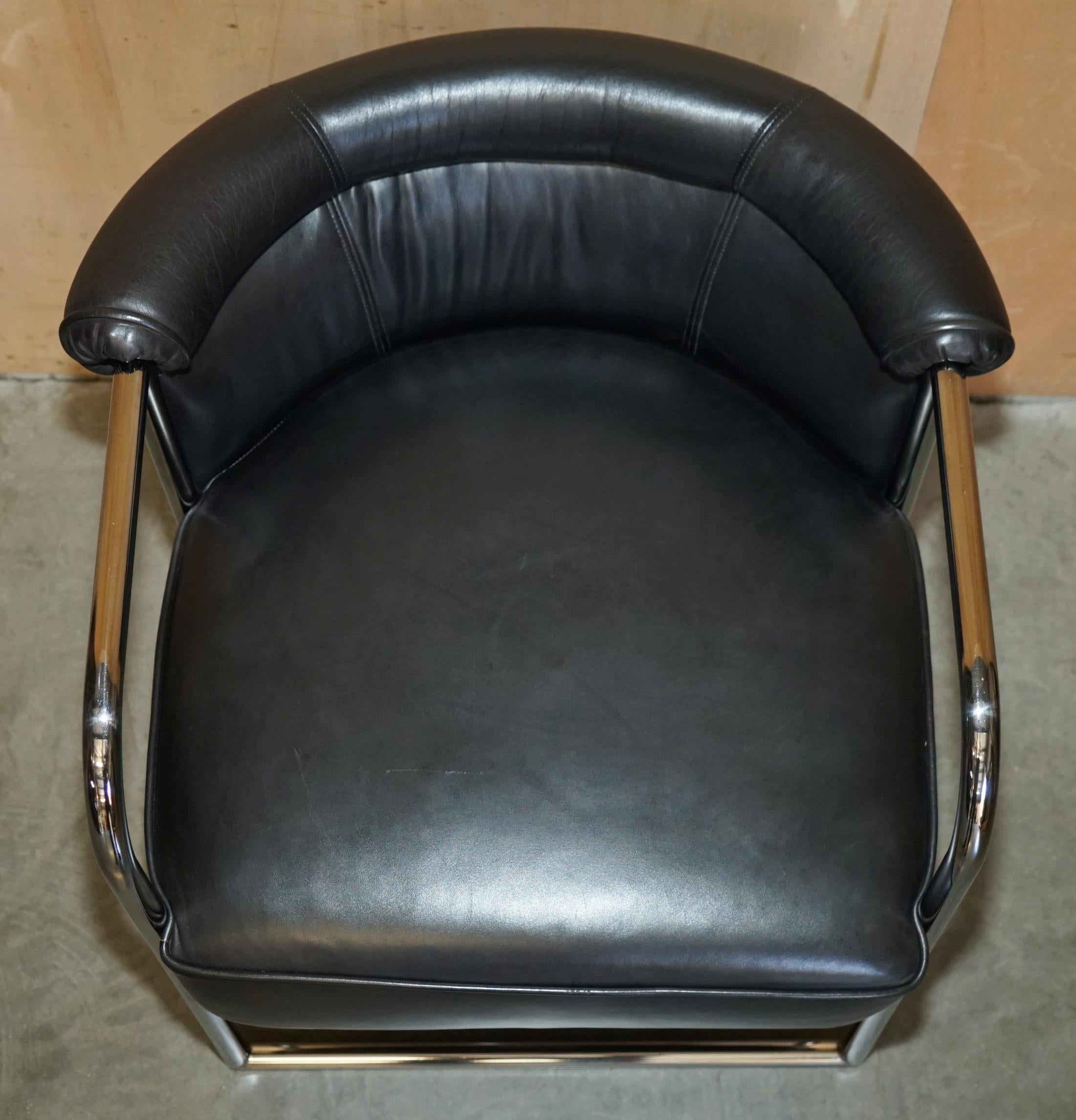 COPPIA MODERNISTA DI POLTRONE TUBOLARI CROMATE IN PELLE NERA DI Ralph Lauren in vendita 10