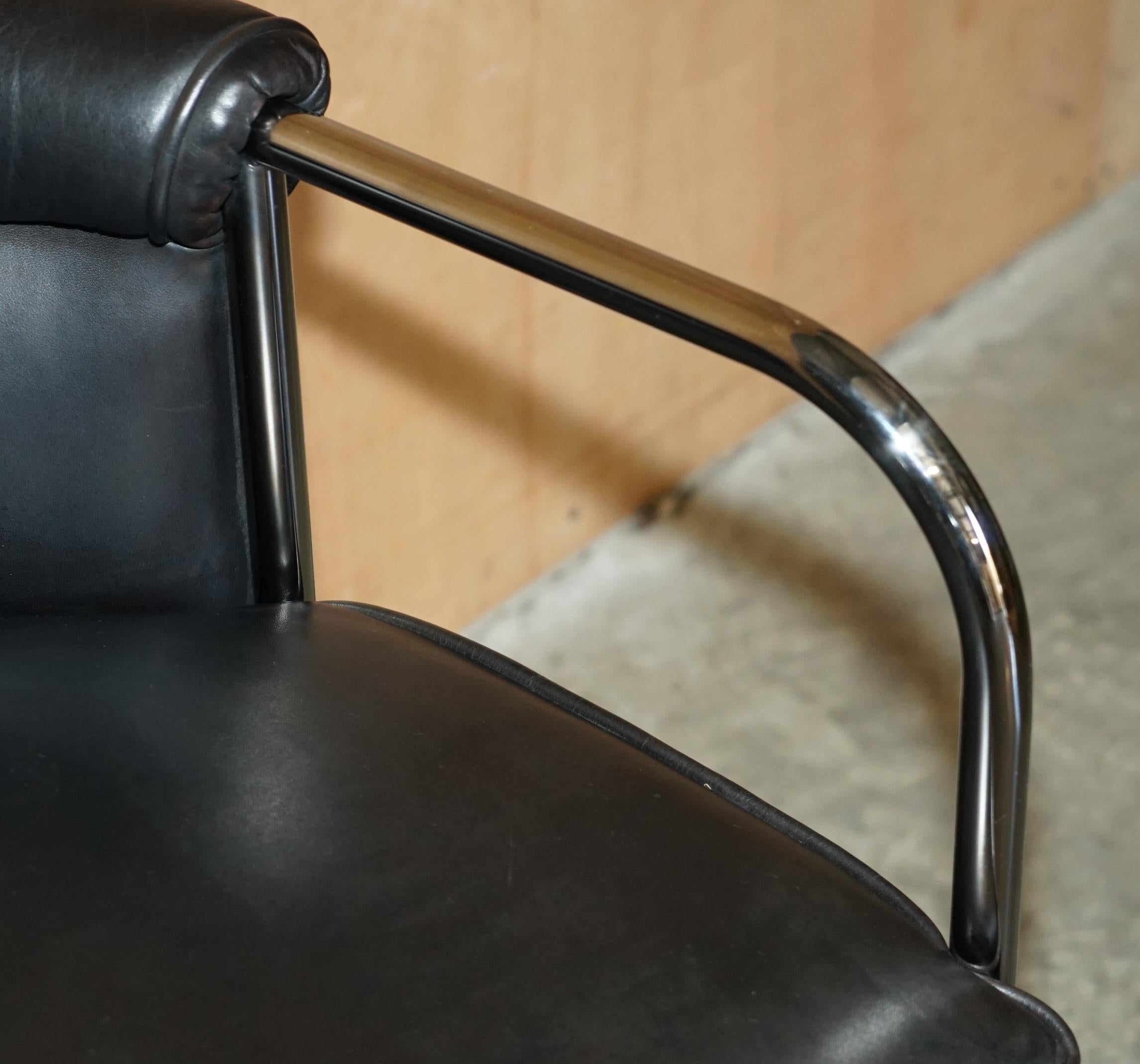 COPPIA MODERNISTA DI POLTRONE TUBOLARI CROMATE IN PELLE NERA DI Ralph Lauren in vendita 11