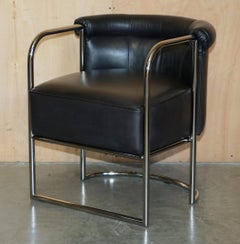 MODERNISTISCHES Pärchen RALPH LAUREN DESIGNER SCHWARZES LEDER TUBULAR CHROM ARMELSTÜHLE