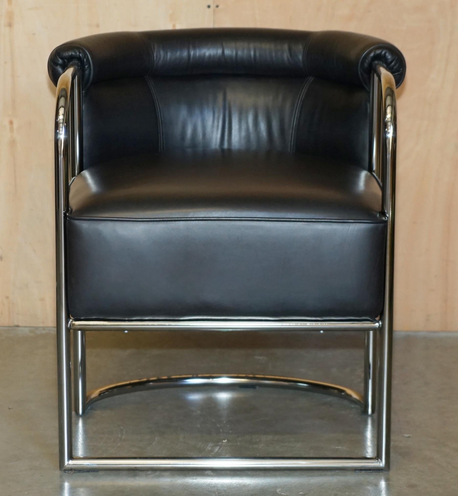 Art Déco COPPIA MODERNISTA DI POLTRONE TUBOLARI CROMATE IN PELLE NERA DI Ralph Lauren in vendita