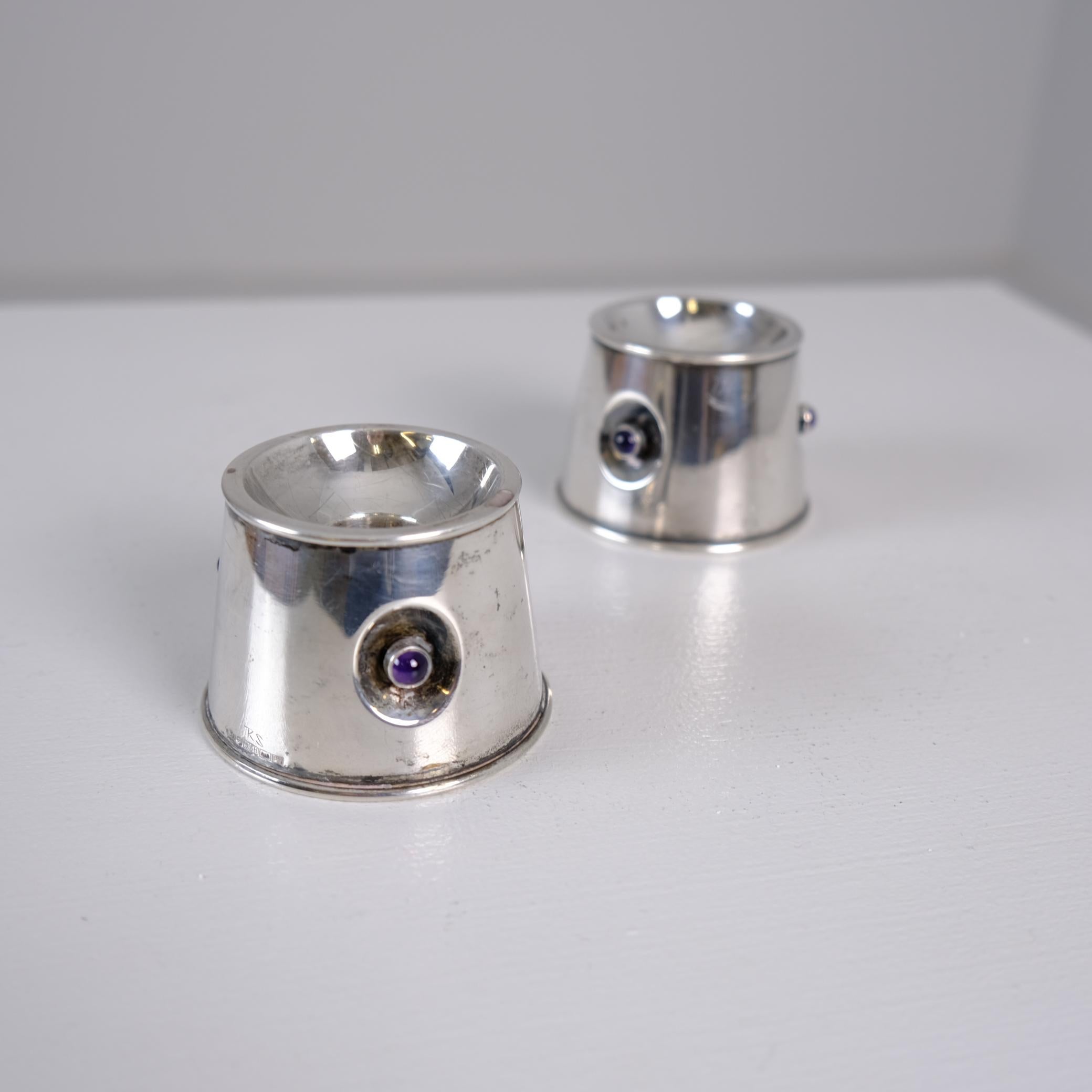 Mid-Century moderno Coppia di portacandele modernisti in argento di Reijo Sirkeoja, Kultakeskus Finlandia 1967 in vendita