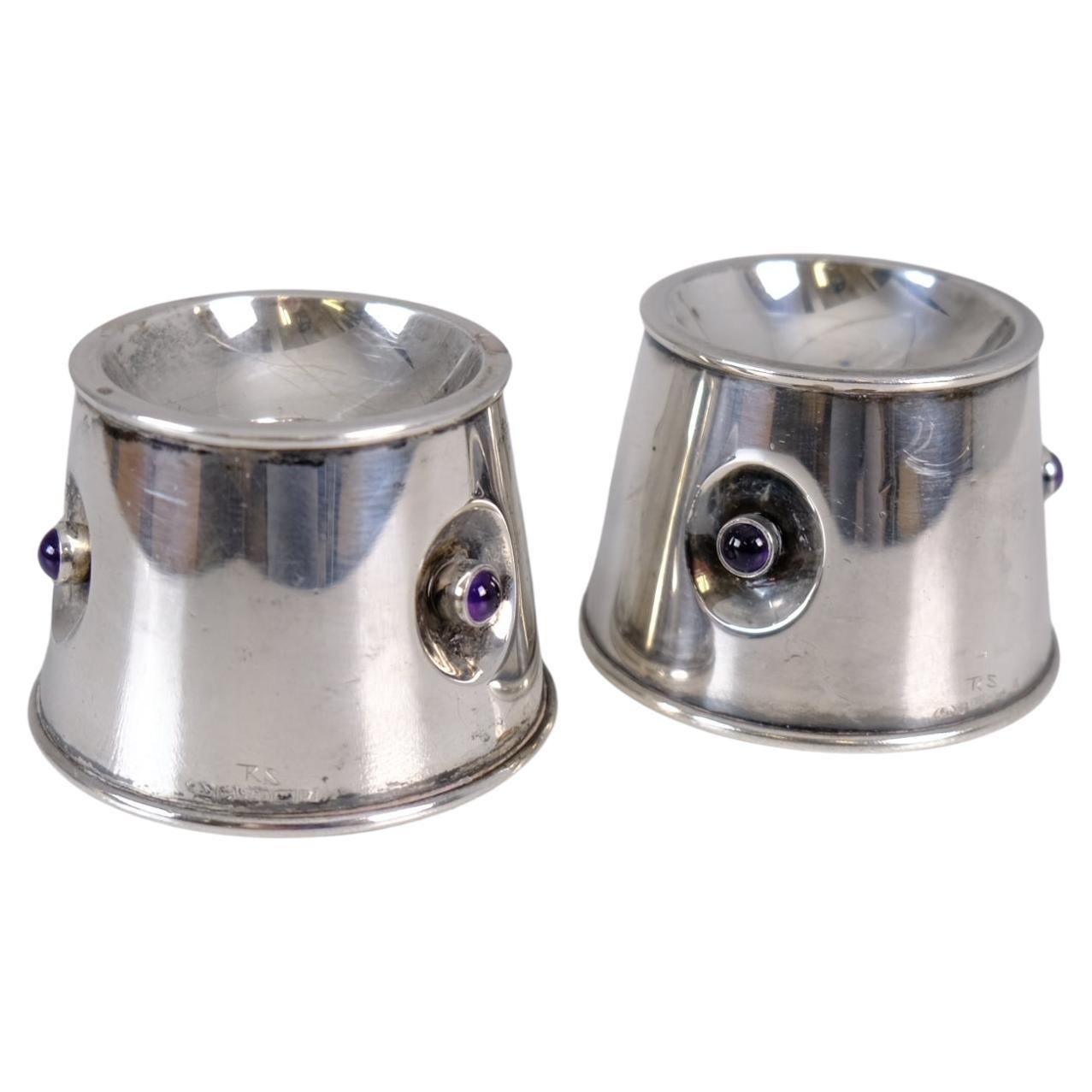 Coppia di portacandele modernisti in argento di Reijo Sirkeoja, Kultakeskus Finlandia 1967