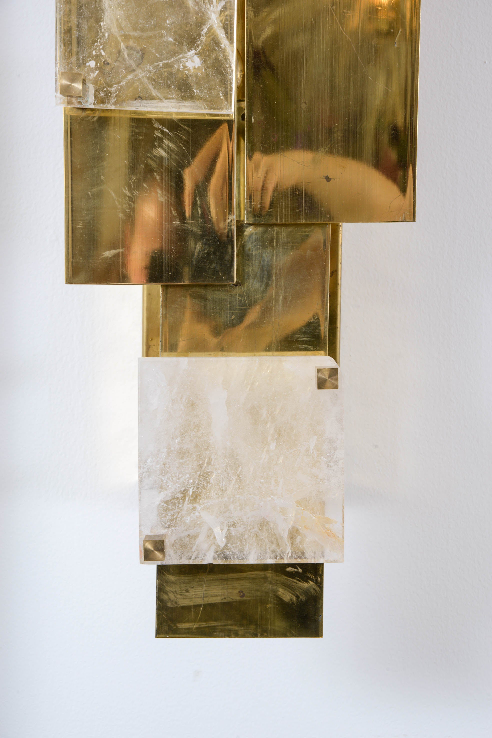 Brass Modernist Pair of Sconces For Sale