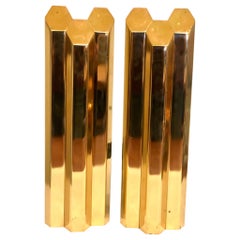 Modernist Pair of Solid Polished Brass Andirons Part of Edward Zajac Collection