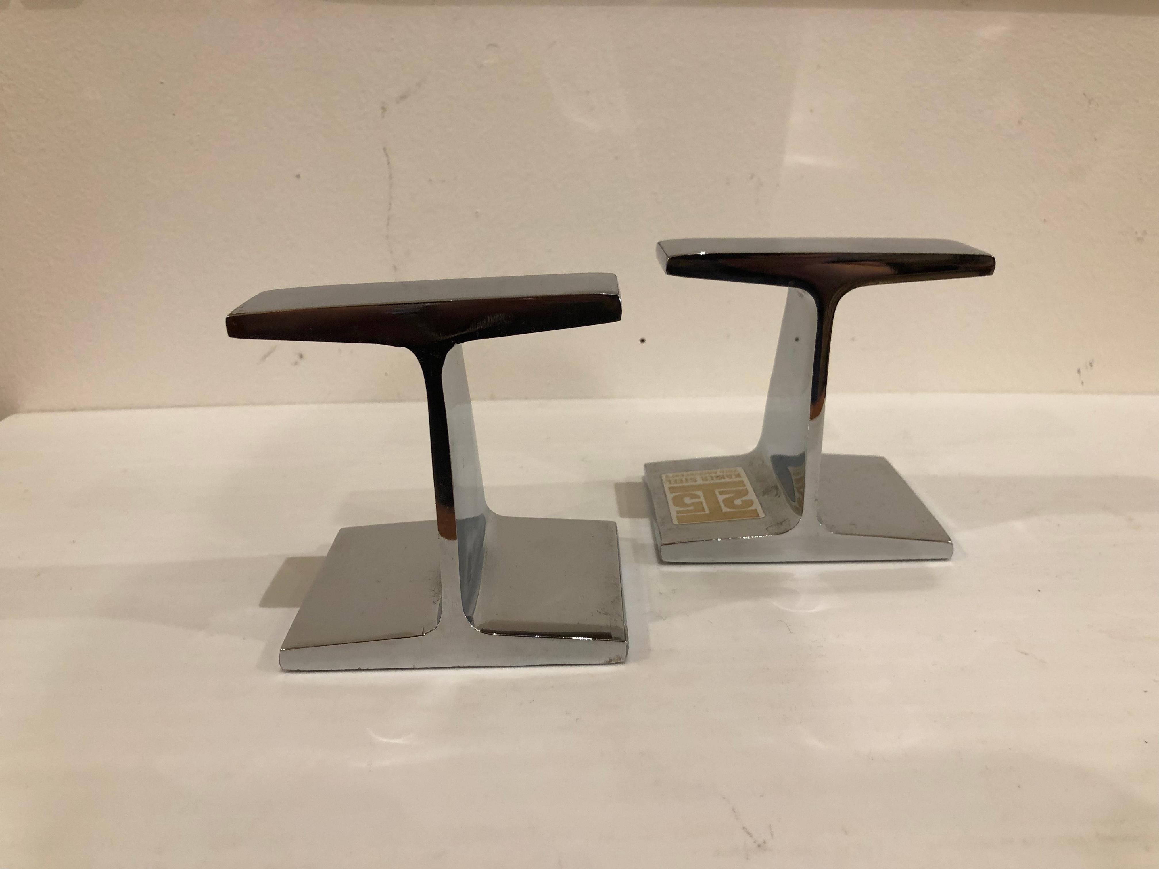 Mid-Century Modern Modernist Pair of Steel I Beam Bookends by Bill Curry for Design line