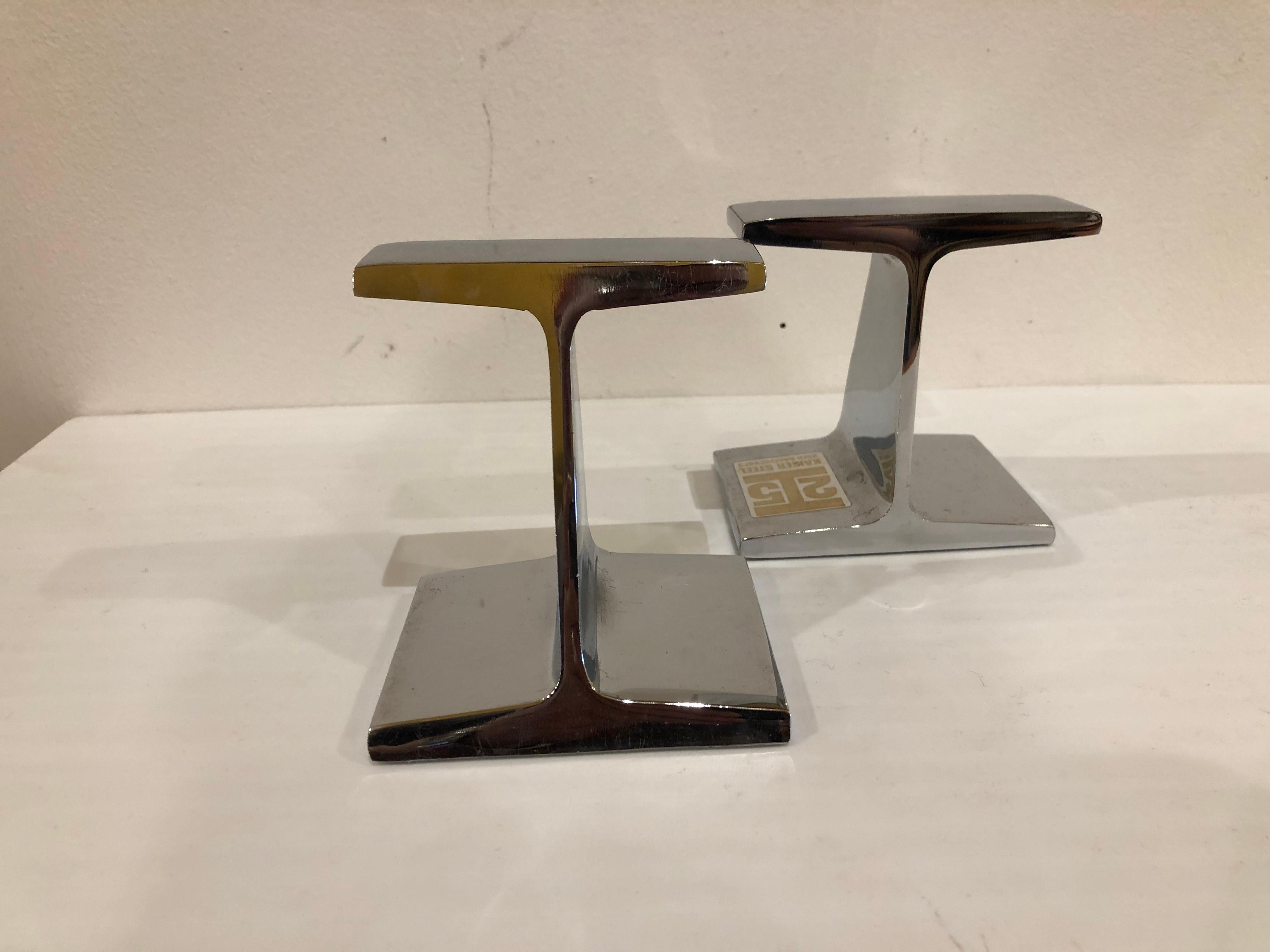 American Modernist Pair of Steel I Beam Bookends by Bill Curry for Design line