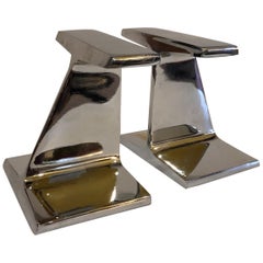 Modernist Pair of Steel I Beam Bookends by Bill Curry for Design line