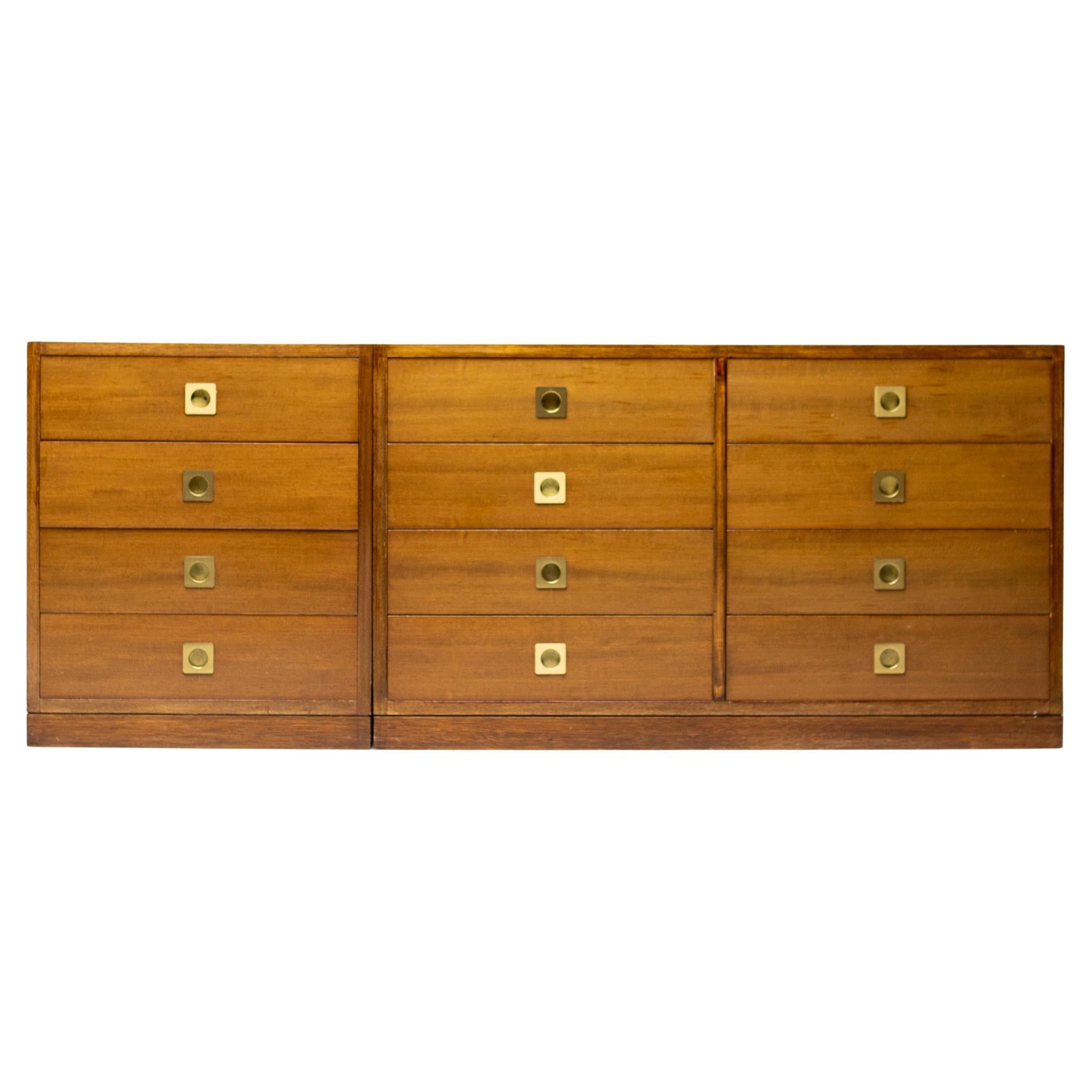Modernist Pair of Walnut and Brass Chests of Drawers, Italy, 1965