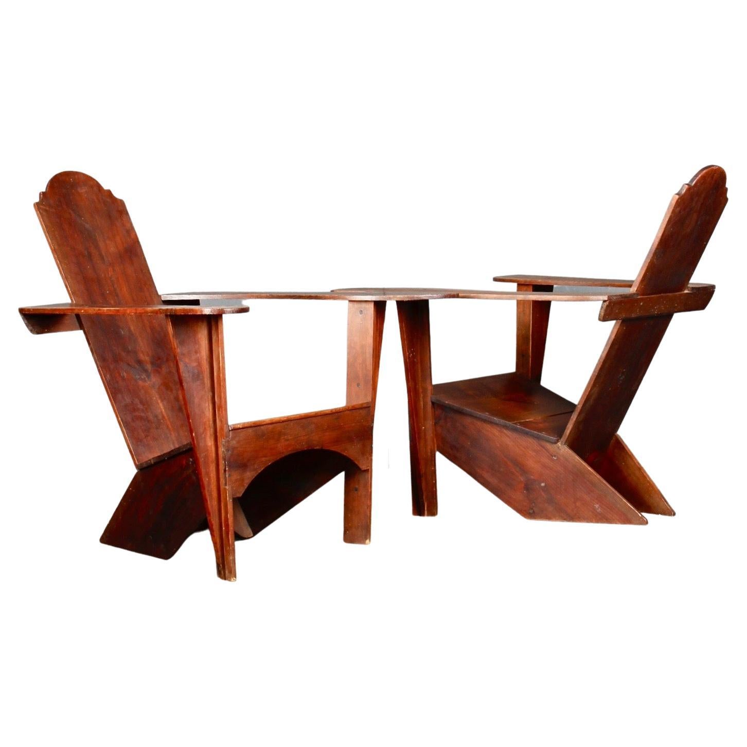 Modernist Pair of Wood Sculpture Armchairs For Sale