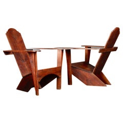 Modernist Pair of Wood Sculpture Armchairs