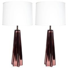 Modernist Pair of X-Form Lamps in Smoked Bronze Hand Blown Murano Mercury Glass
