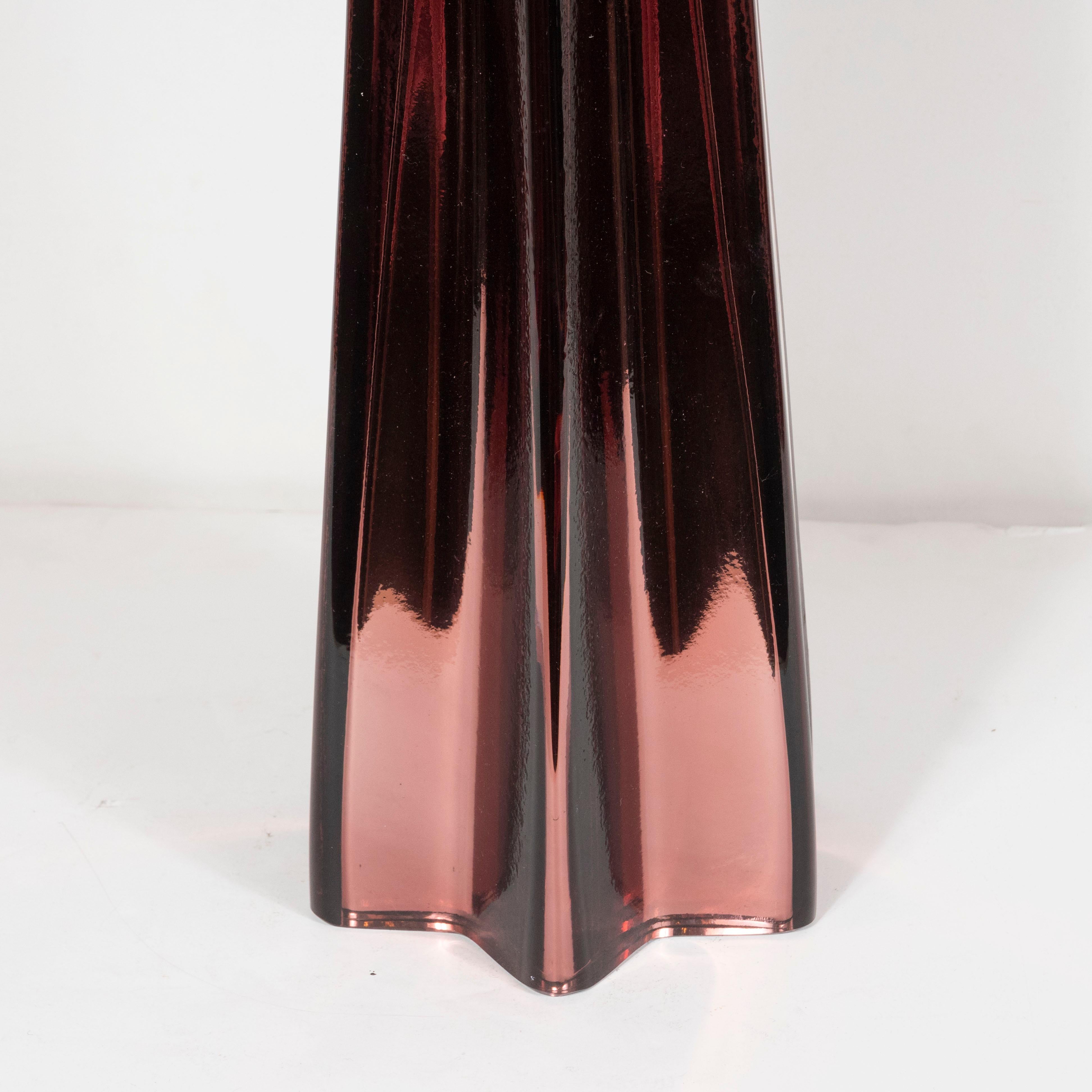 Contemporary Modernist Pair of X-Form Lamps in Smoked Bronze Hand Blown Murano Mercury Glass