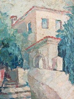 Modernist paitning "Rovinj", Adriatic coastal town, by Velizar Srbljanovic