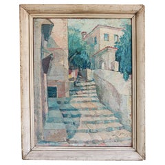 Modernist paitning "Rovinj", Adriatic coastal town, by Velizar Srbljanovic