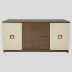 Modernist Parchment And Cerused Oak Sideboard Design Attributed Jacques Adnet