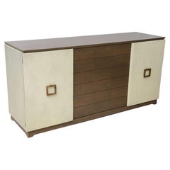 Modernist Parchment And Cerused Oak Sideboard Design Attributed Jacques Adnet