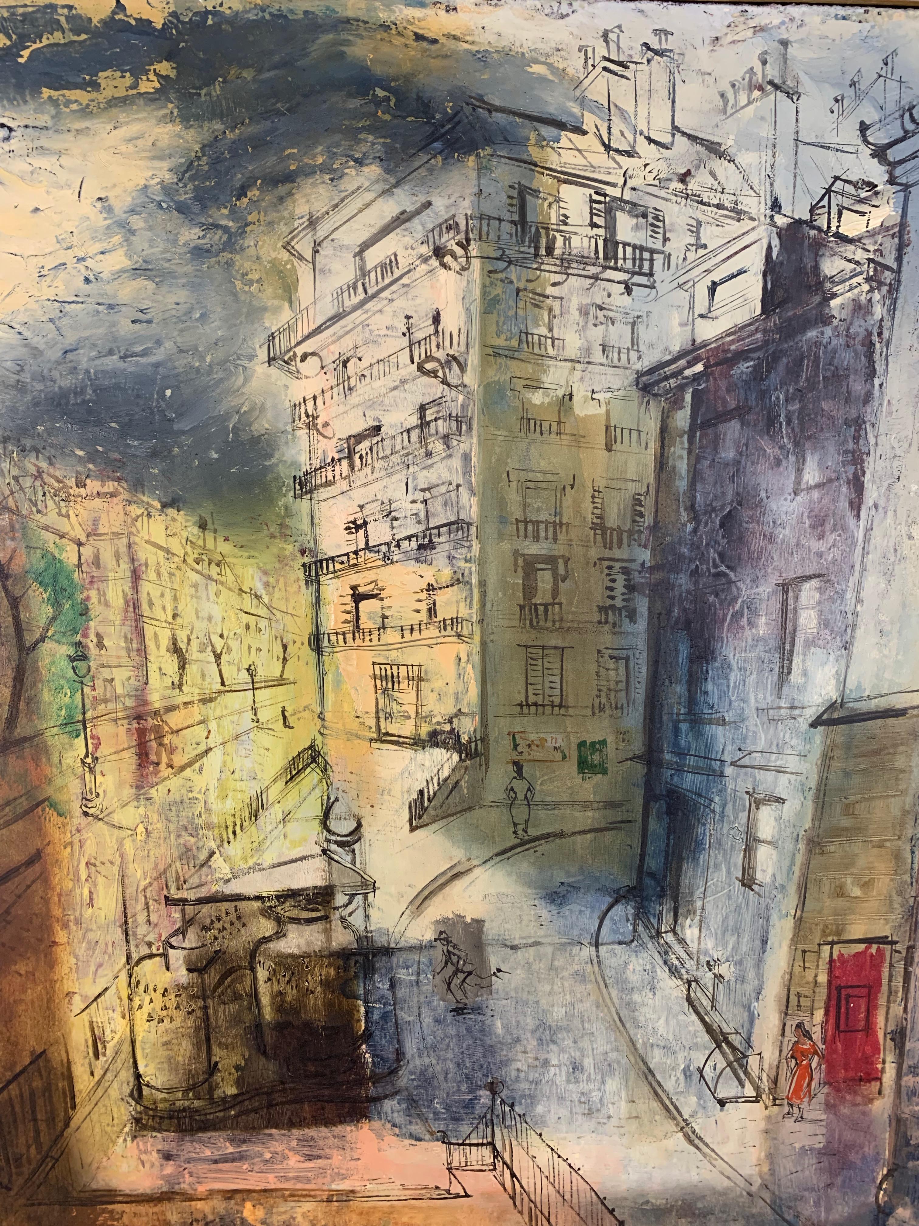 Pintura modernista de una escena callejera parisina Estadounidense en venta