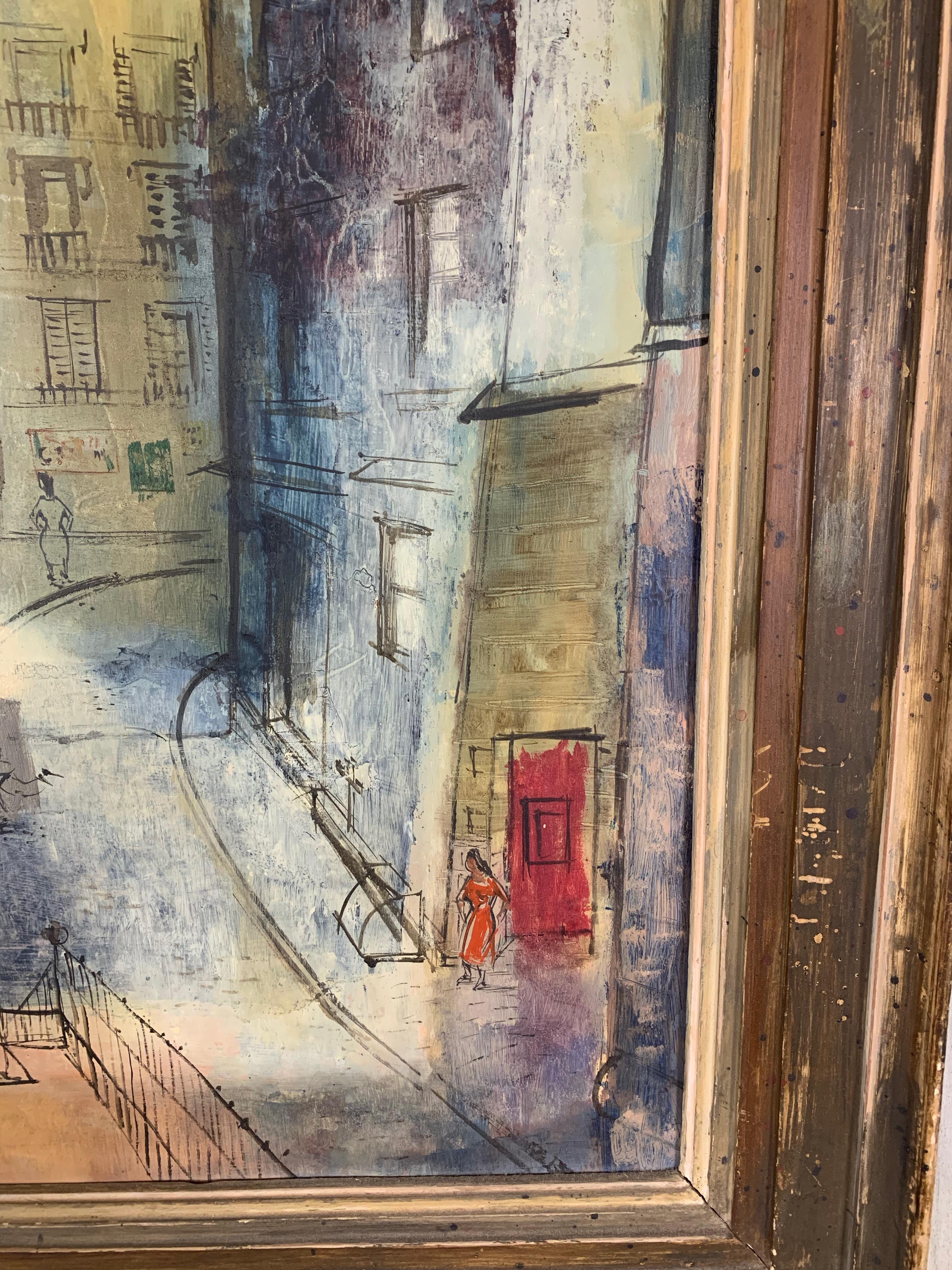 Pintura modernista de una escena callejera parisina siglo XX en venta