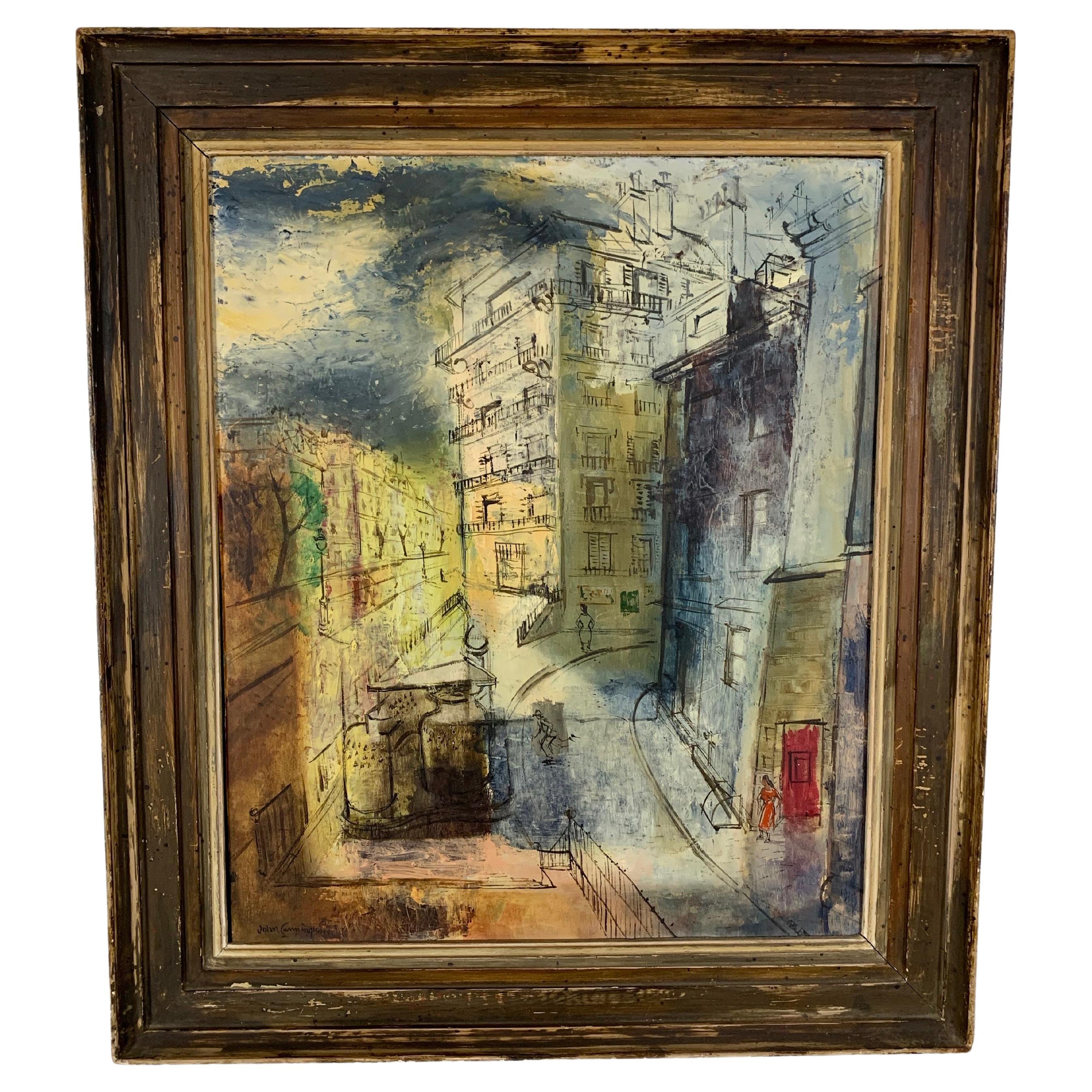 Pintura modernista de una escena callejera parisina