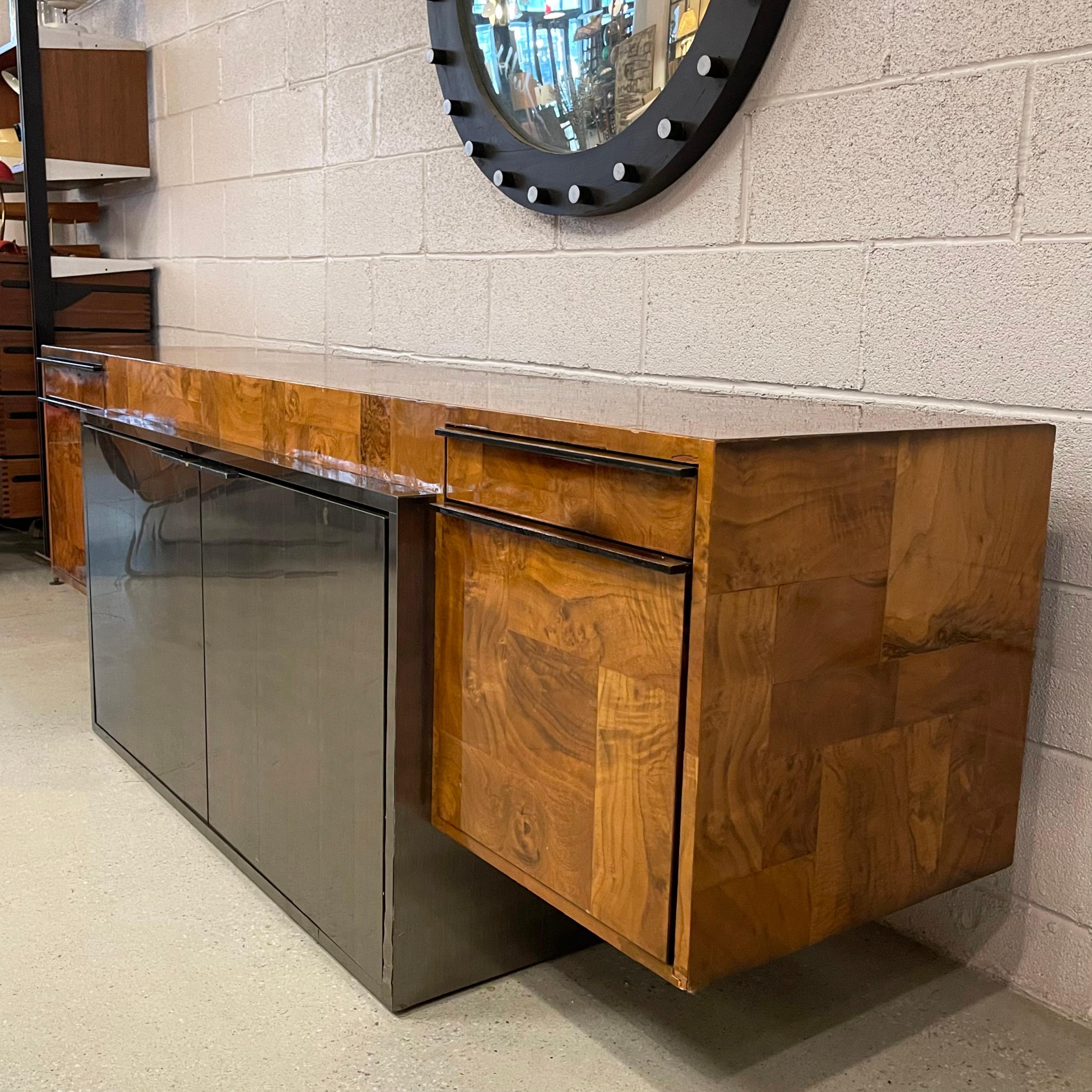 Steel Modernist Patchwork Burl Credenza By Paul Evans For Directional For Sale