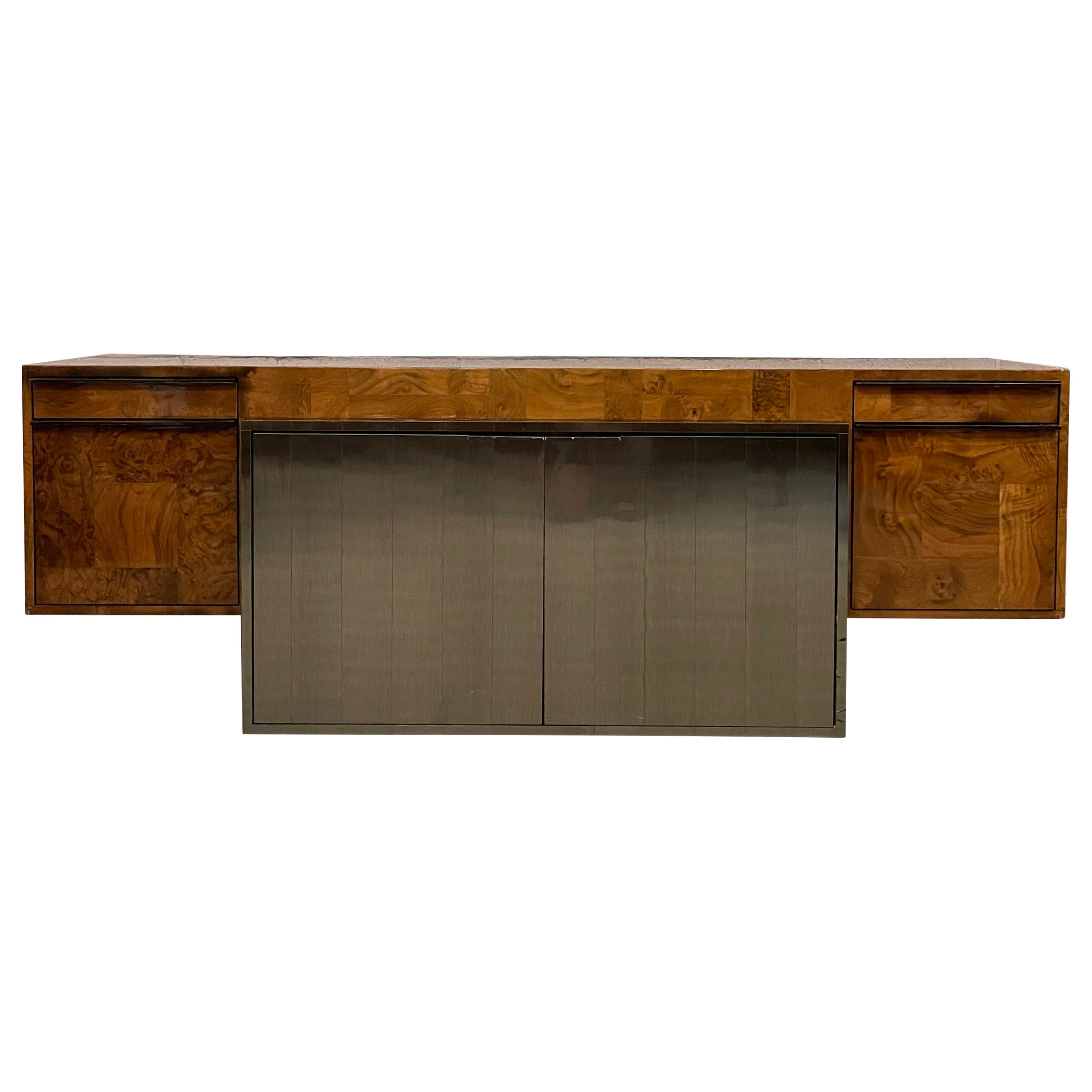 Modernist Patchwork Burl Credenza By Paul Evans For Directional