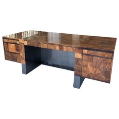 Modernist Patchwork Burl Executive Desk By Paul Evans Cityscape For Directional