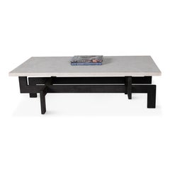 Modernist Patinaed Steel Coffee Table with Limestone Top
