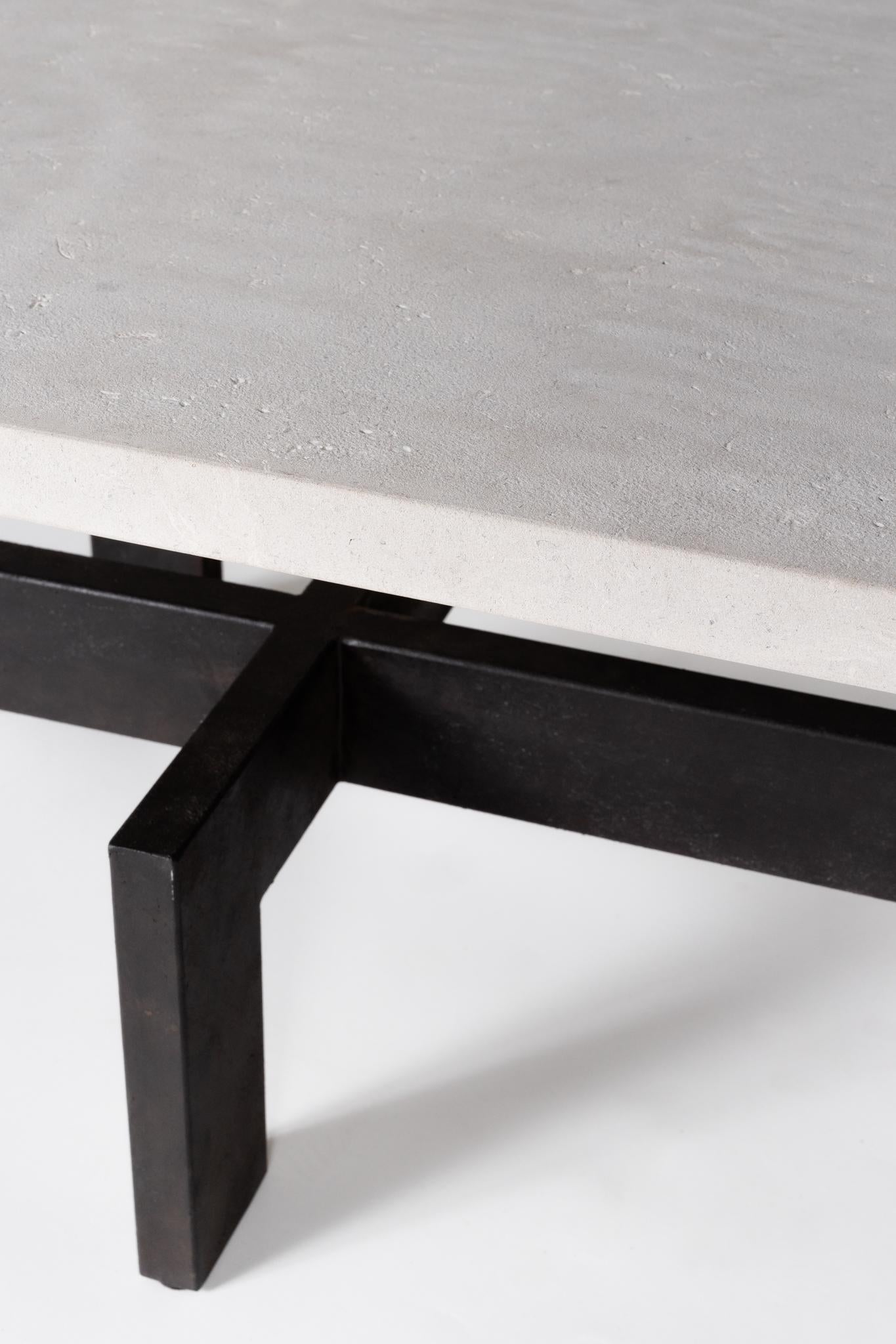 Patinated Modernist Patinaed Steel Coffee Table with Limestone Top For Sale